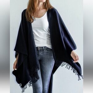 Mer Sea Travel Wrap Navy Blue Fringe Wrap One Size Comfort Cozy